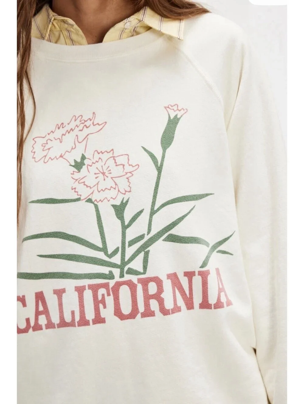 Free People Retrobrand California Classic Crewneck Oversized Sweatshirt, Cream